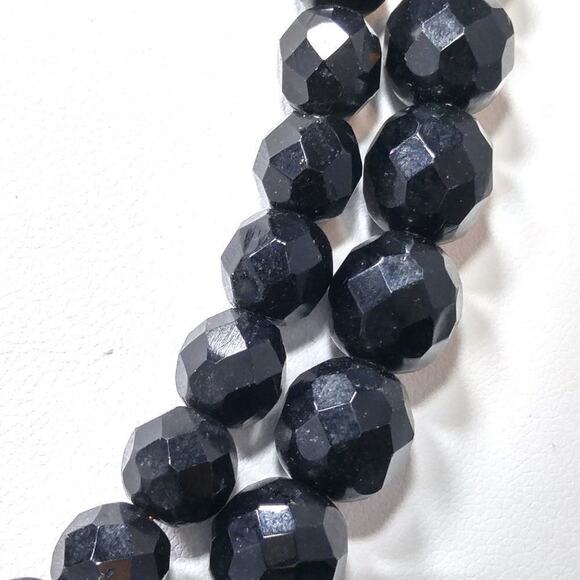 Vintage Black Crystal Beaded Necklace, Strung on Chain, Two Strands, 17 Inches - Picture 5 of 9